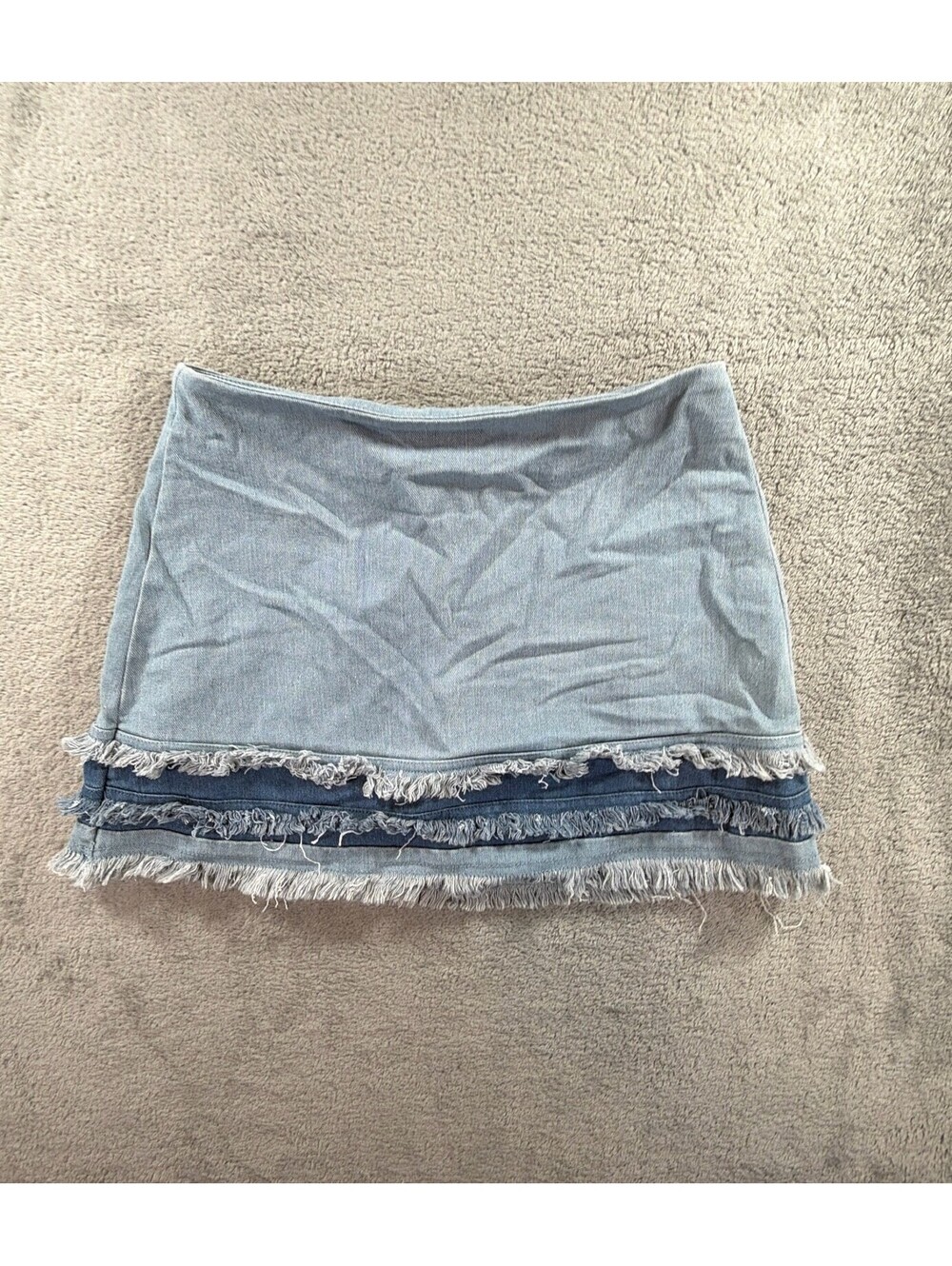 Lulus Light Blue Denim Mini Skirt with Frayed Hem Detail Size Small